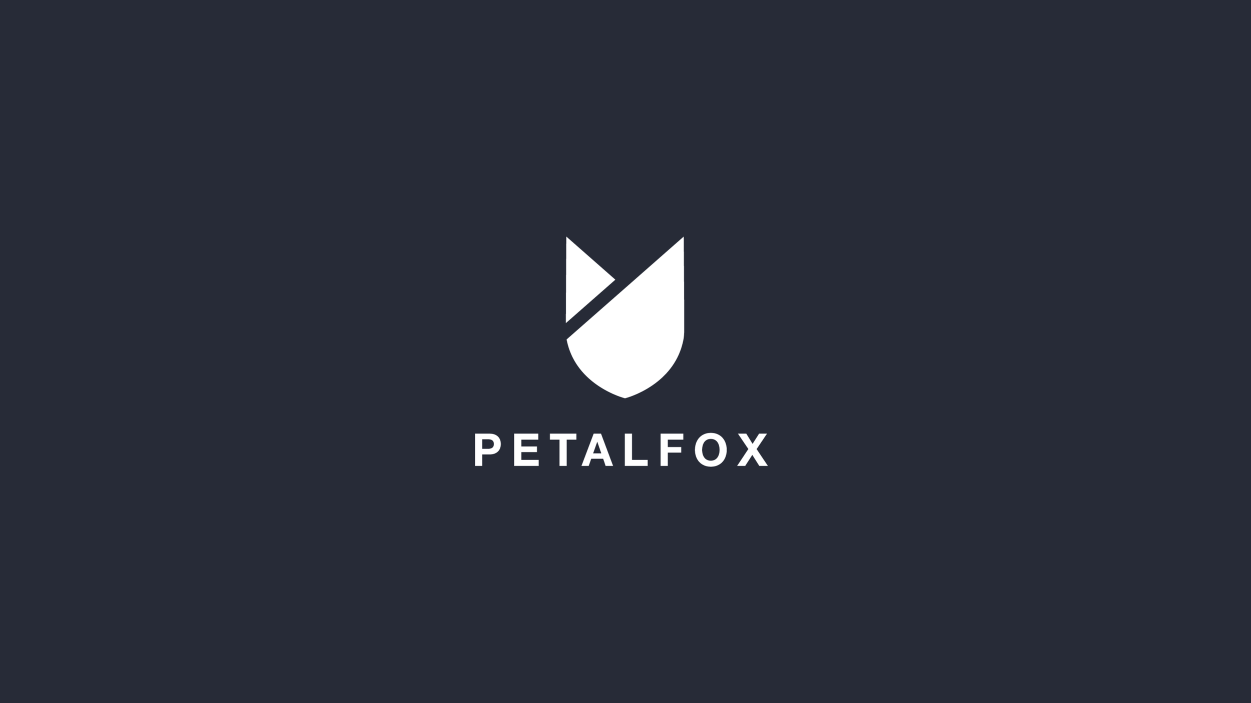White Petalfox logo, a petal-and-fox-ear mark above the PETALFOX wordmark, on a dark navy background.